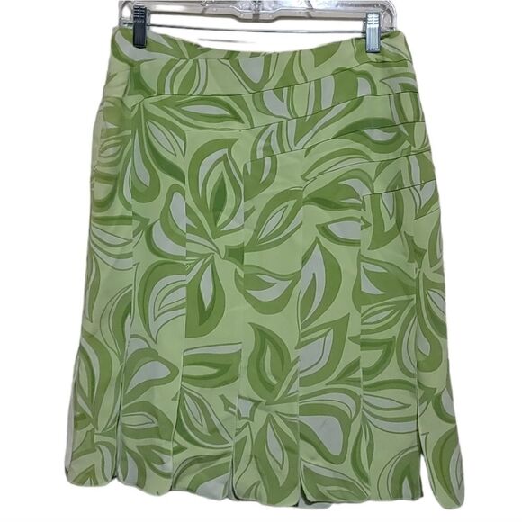 Essential G Green Floral Skirt Size 4 100% Silk - Picture 3 of 8